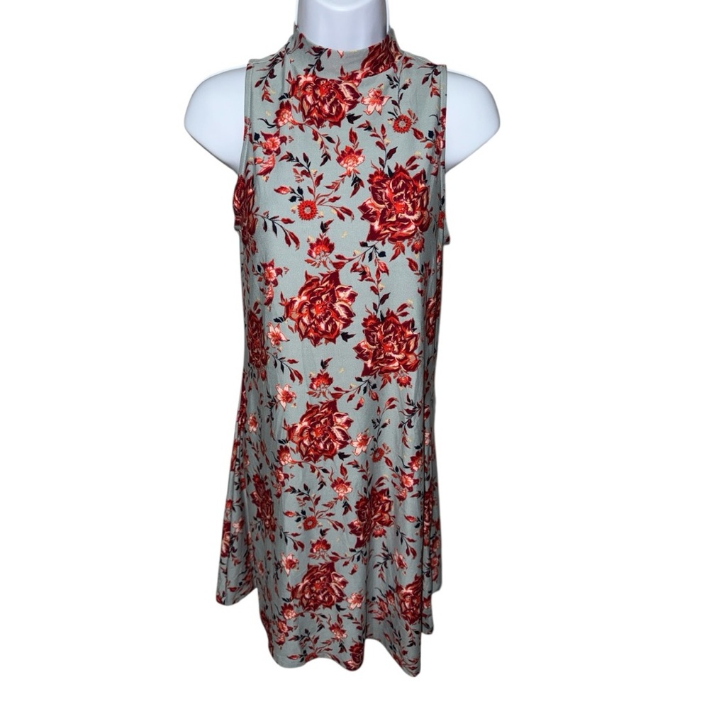 Women’s Y2K Mudd Blue/Red Mock Neck Oriental Floral Dress - S